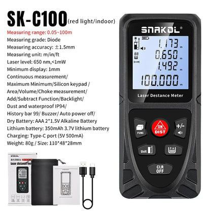Snakol Laser Distance Meter 50m 70m 100m 120m Rangefinder Profesional Range Finder Digital Tape Measure Ruler Test Tools
