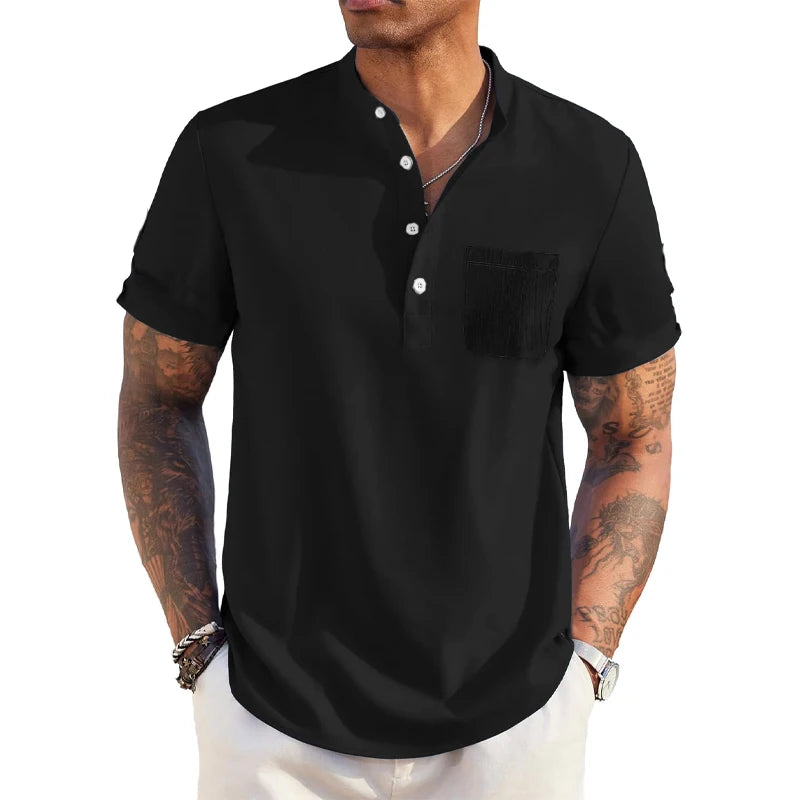 QDBAR Daily Leisure Mens Ribbed Shirt 2024 Summer Fashion Solid Color Striped Textured Shirts Beach Casual Short Sleeve Men Cardigans