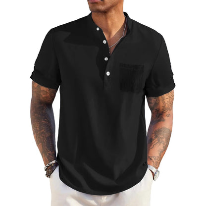 QDBAR Daily Leisure Mens Ribbed Shirt 2024 Summer Fashion Solid Color Striped Textured Shirts Beach Casual Short Sleeve Men Cardigans
