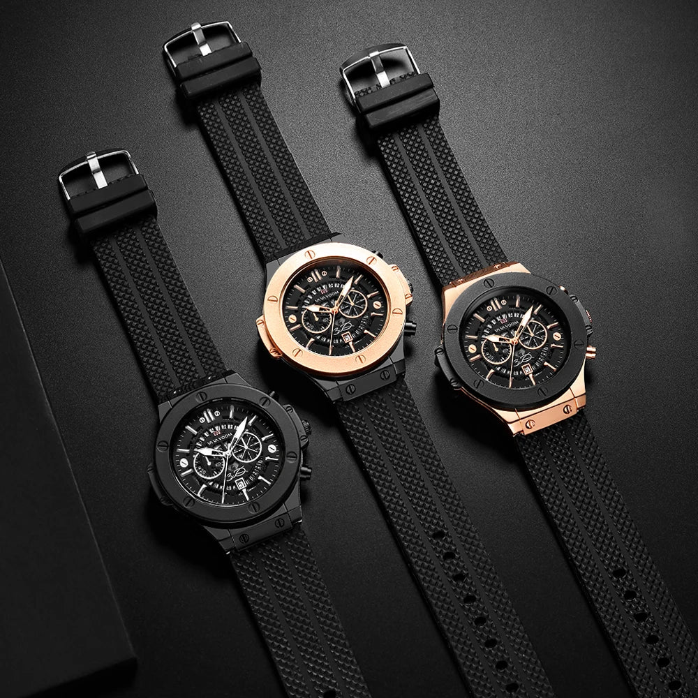 Men's Sports Watch – Quartz Waterproof Japanese Movement Timepiece Calendar & Silicone Strap