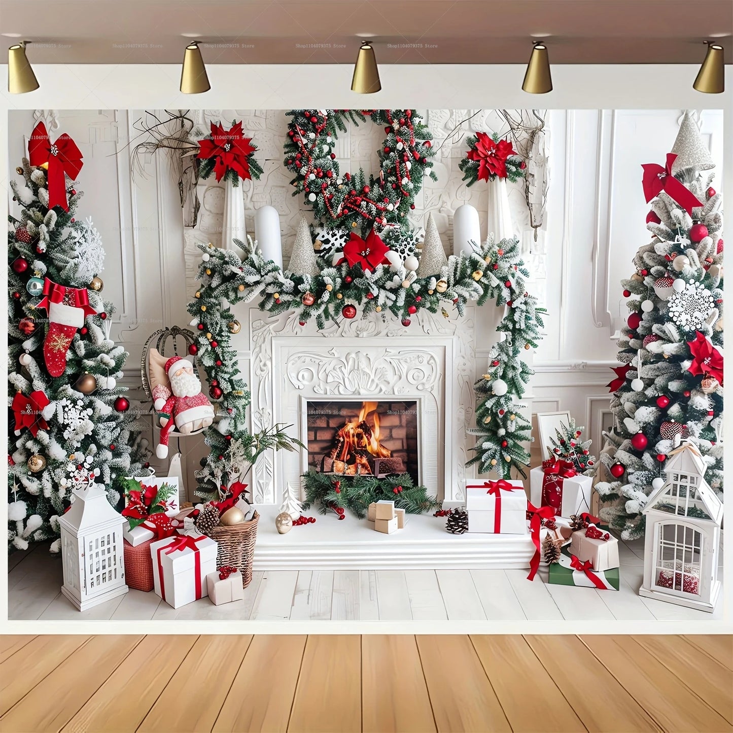 Winter Wonderland Christmas Photography Backdrop - Vibrant Country Window Scene with Snowman, Tree & Gifts - Perfect for Holiday Parties, Home Decor & Studio Props