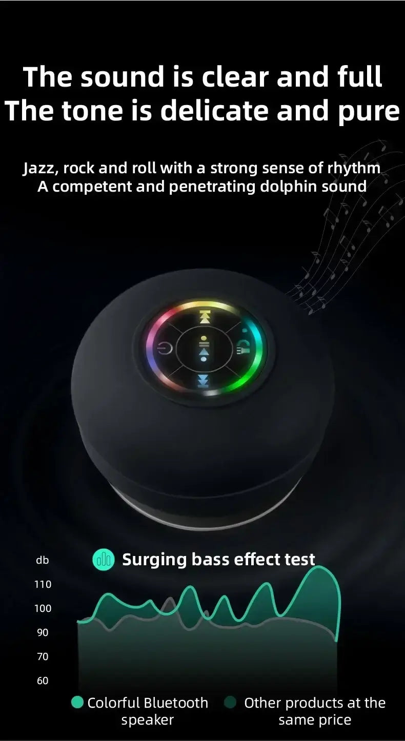 VIKEFON Portable Bluetooth Audio Ipx4 Waterproof Led Lights Bathroom Outdoor Large Suction Cup Can Be Adsorbed Wall Speaker