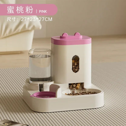 Universal Pet Feeder Station - Automatic Cat Feeder and Water Dispenser for Cats and Dogs - Easy-to-Clean Plastic Material, No Battery Required, Uncharged, Space-Saving Design