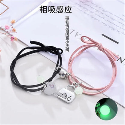 Luminous Beads Star Couple Bracelets For Women Men Charm Cat Flower Heart Key Lock Cross Matching Bracelets