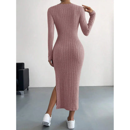 French Scoop Neck Long Sleeve Autumn Maxi Dress