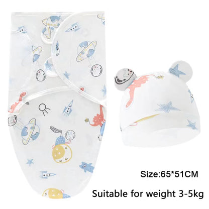 Newborn Cotton Baby Swaddle Wrap Adjustable Sleepsack Hat Set
