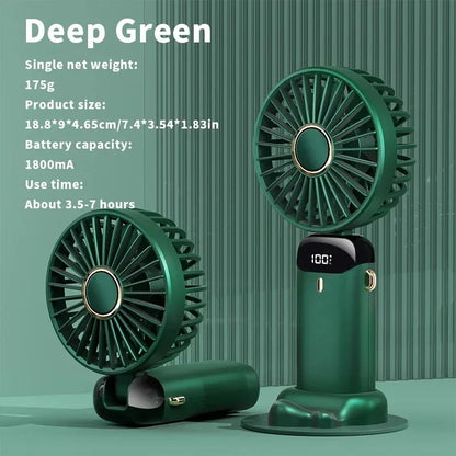USB Handheld Mini Fan - Foldable, Portable, Neck Hanging, 5-Speed Rechargeable Fan with Phone Stand & Display Screen