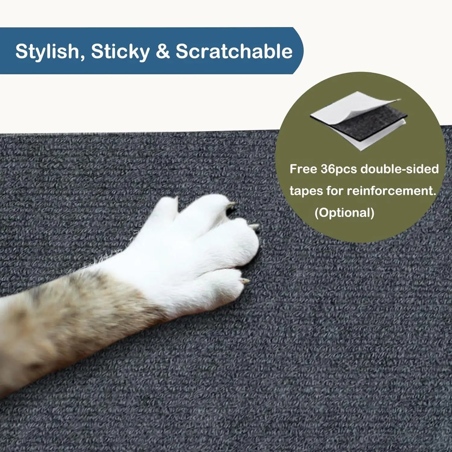 Self-Adhesive Cat Scratch Protector – Trimmable Carpet Mat for Sofa and Wall, Anti-Scratch Furniture Guard