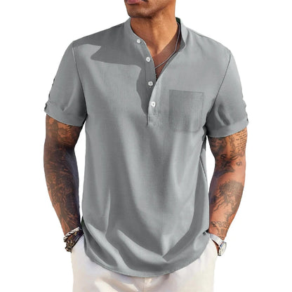 QDBAR Daily Leisure Mens Ribbed Shirt 2024 Summer Fashion Solid Color Striped Textured Shirts Beach Casual Short Sleeve Men Cardigans