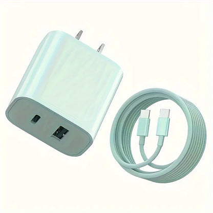20W Dual-Port USB-C Fast Charger Block with 6FT Cable for iPhone 15 Series