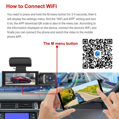 New  Wide Angle 1080P WIFI APP Control Dual Camera Dash Cam (Front & Inside) With IR Night Vision Loop Recording
