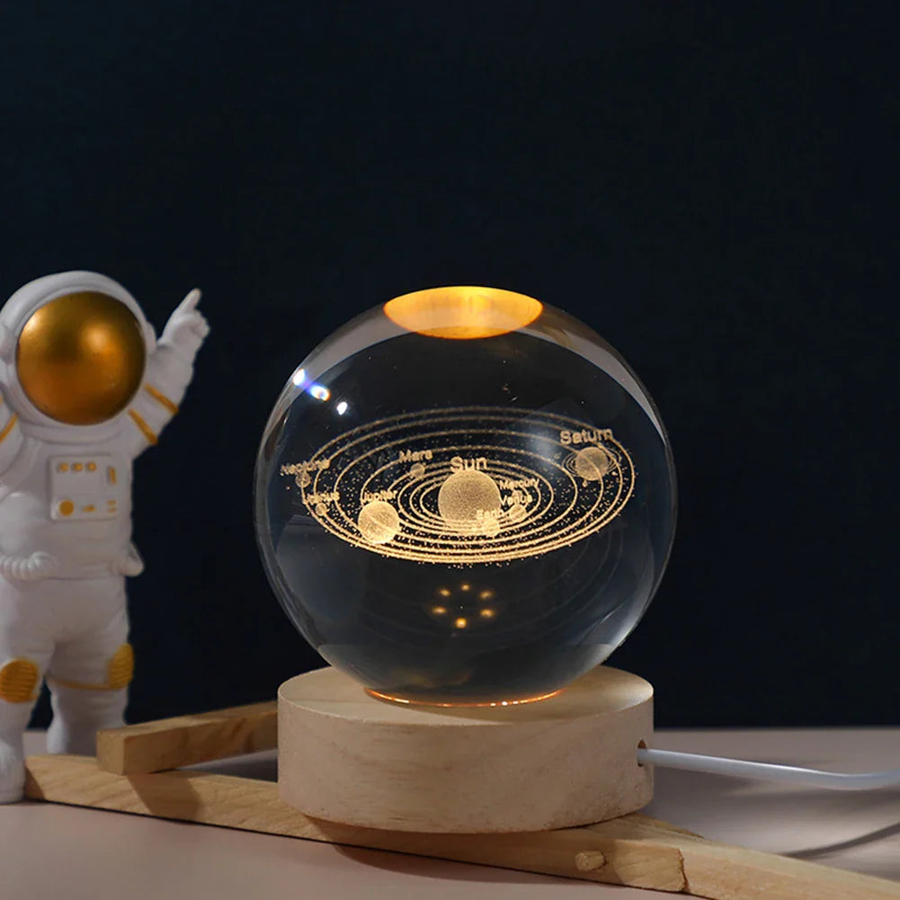 3D Crystal Lamp with Galactic Projection – USB Night Light