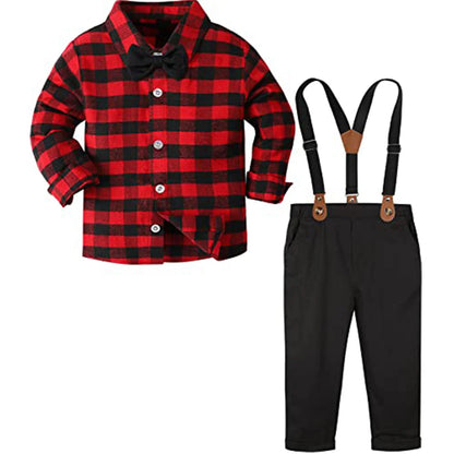 Baby Christmas Outfit Boy Kids Suit Toddler Suspenders Clothing Set