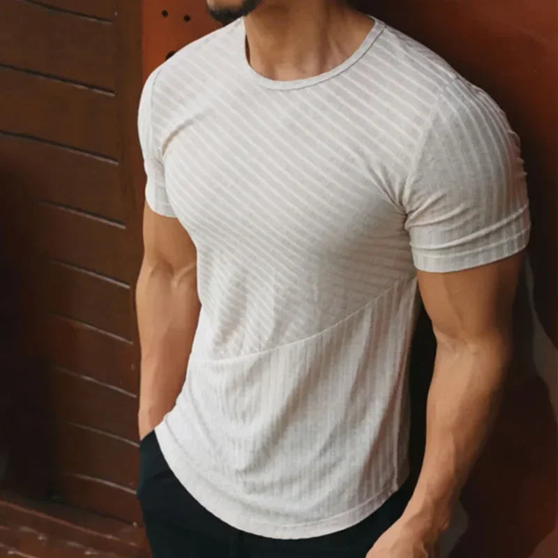 Men's Round Neck Short Sleeve Striped T-Shirt