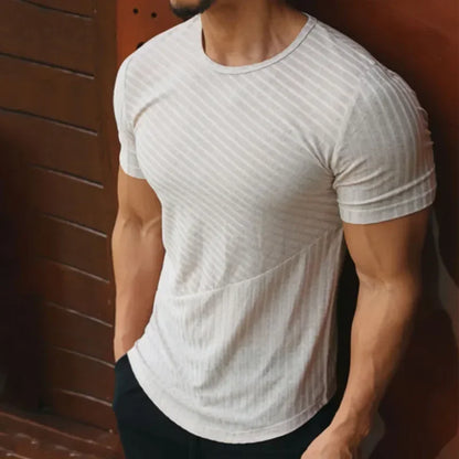 Men's Round Neck Short Sleeve Striped T-Shirt