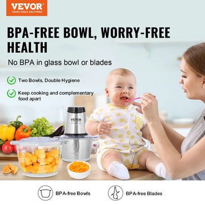VEVOR Food Processor Electric Meat Grinder with 4Wing Stainless Steel Blades 8+5