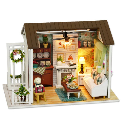 Dollhouse Miniature DIY Wooden Dollhouse Kit with Furniture with LED Light Music Sweet Time