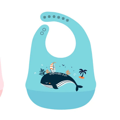Waterproof Baby Bibs with Adorable Cartoon Dinosaur Print – Adjustable, Soft Silicone Material for Mess-Free Toddler Feeding