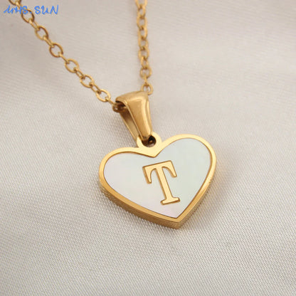 Heart Shell Initial Necklace