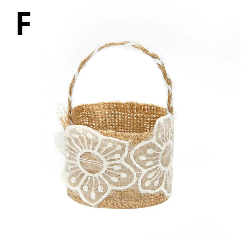 Wedding Lace Burlap Flower Basket Linen Candy Storage Bag Wedding Party Baby Shower Favour Gift Bag