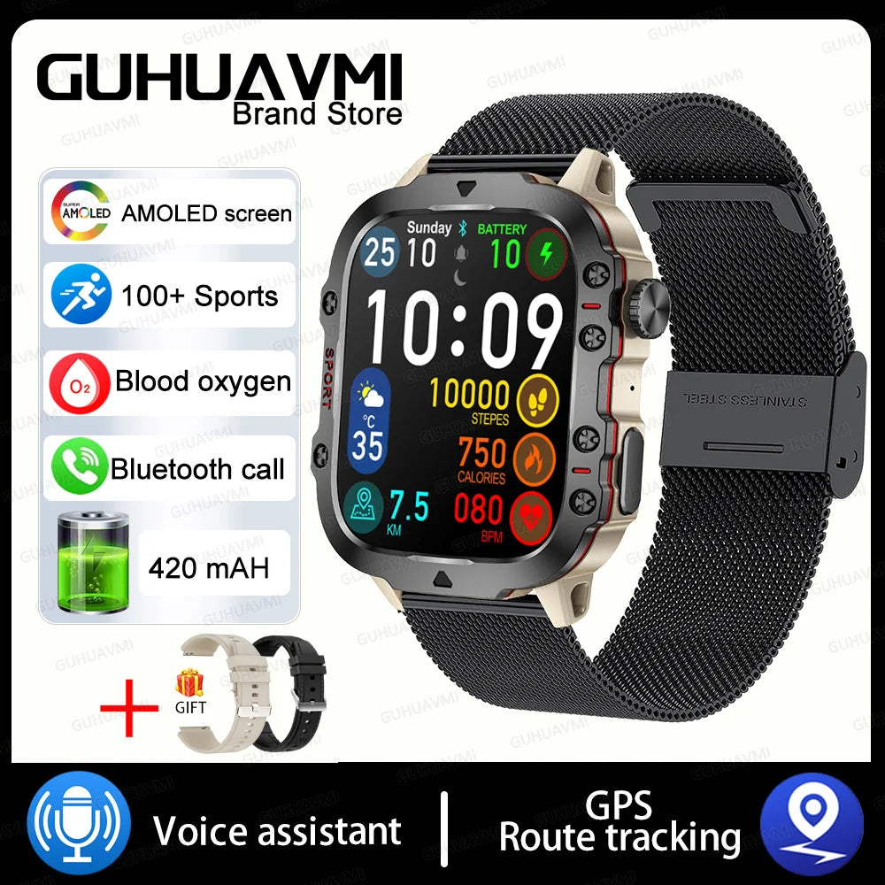 Rugged Outdoor Military Smartwatch for Men with GPS & Health Tracker