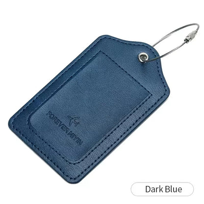 PU leather luggage tag with anti loss wire rope loop and built-in privacy protection cover, suitable for luggage and travel bags
