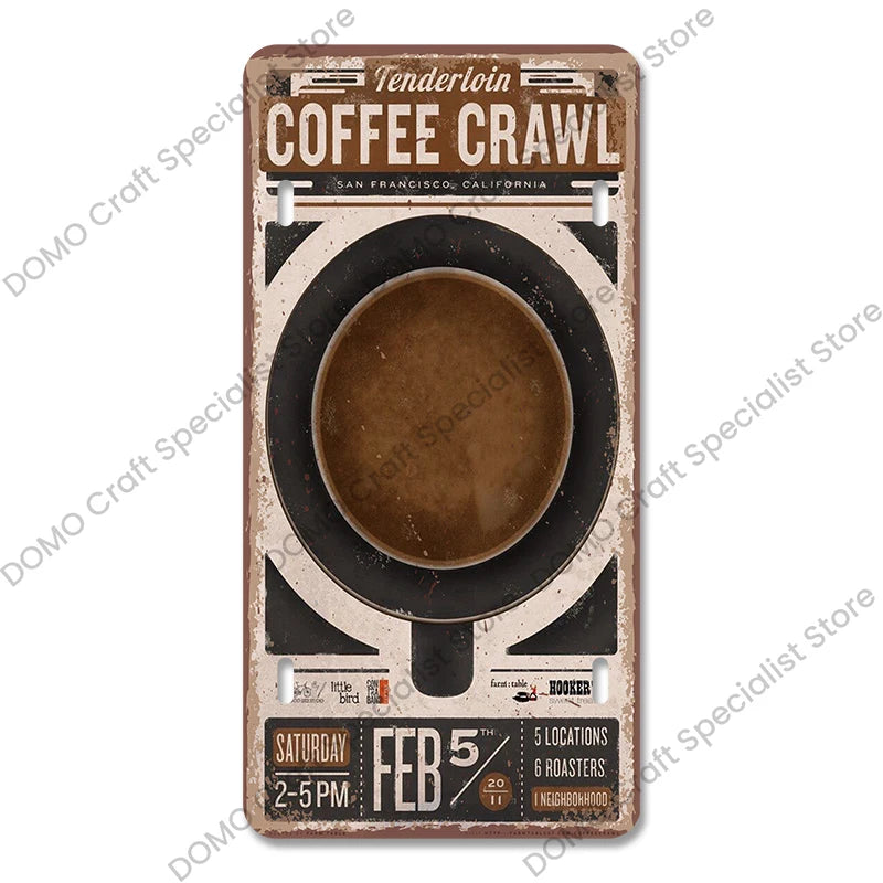 Coffee Licenses Plate Vintage Metal Tin Signs Retro Coffee Time Metal Plaques for Cafe Kitchen Living Room Home Wall Art Decor