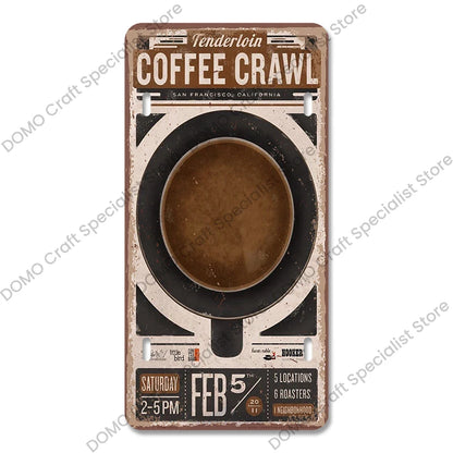Coffee Licenses Plate Vintage Metal Tin Signs Retro Coffee Time Metal Plaques for Cafe Kitchen Living Room Home Wall Art Decor