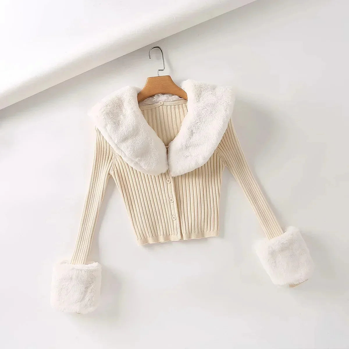 Women's Vintage Joker Costume Knitted Cardigan with Fur Collar