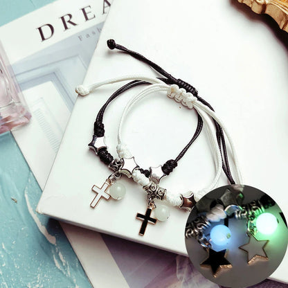 Luminous Beads Star Couple Bracelets For Women Men Charm Cat Flower Heart Key Lock Cross Matching Bracelets
