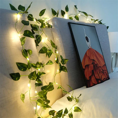 Flower Green Leaf String Lights - Artificial Vine Fairy Lights Battery Powered Christmas