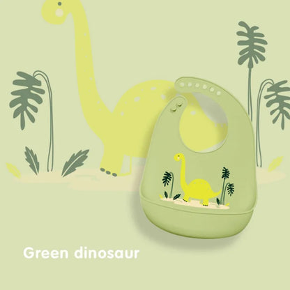 Waterproof Baby Bibs with Adorable Cartoon Dinosaur Print – Adjustable, Soft Silicone Material for Mess-Free Toddler Feeding
