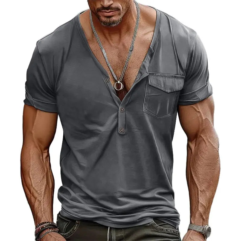 Men's Full Size Notched Short Sleeve T-Shirt Plus Size