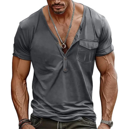 Men's Full Size Notched Short Sleeve T-Shirt Plus Size