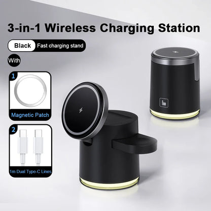 2025 3-in-1 Foldable Wireless Charger for iPhone, Watch & AirPods