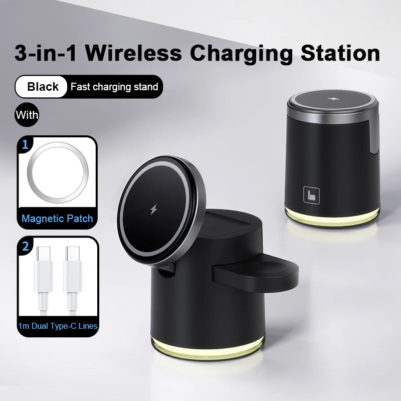 2025 3-in-1 Foldable Wireless Charger for iPhone, Watch & AirPods