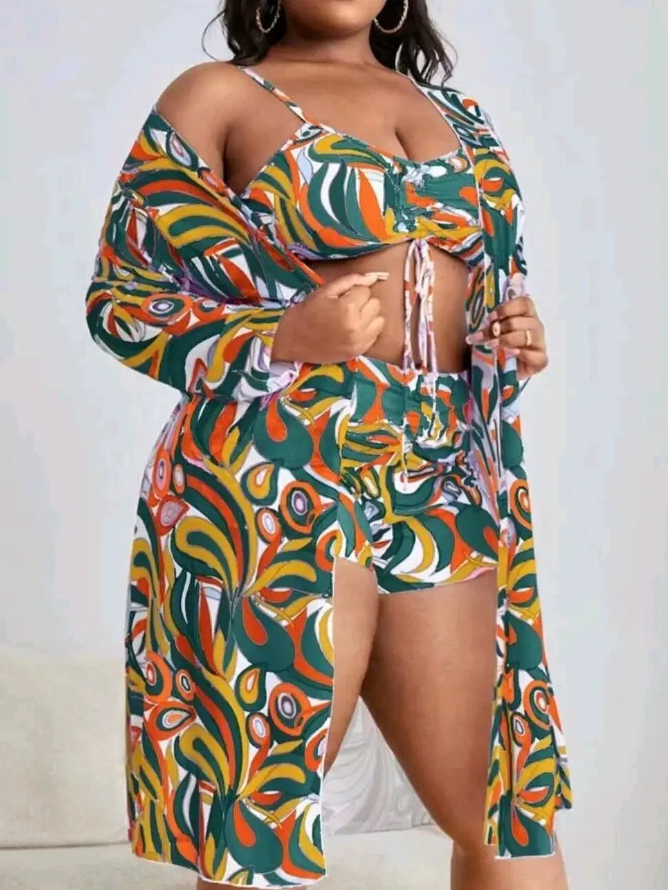 2025 New Plus Big Size Swimwear for Women Swimsuit Large Bathing Suits Three-Piece Push Up Bikini Set Sexy Lady Separate Stylish