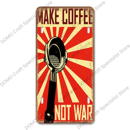 Coffee Licenses Plate Vintage Metal Tin Signs Retro Coffee Time Metal Plaques for Cafe Kitchen Living Room Home Wall Art Decor