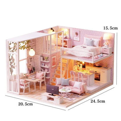 Wooden Miniature Doll House DIY Duplex Apartment Production 3D Puzzle Assembly Building Toy Decoration with Furniture Dollhouse