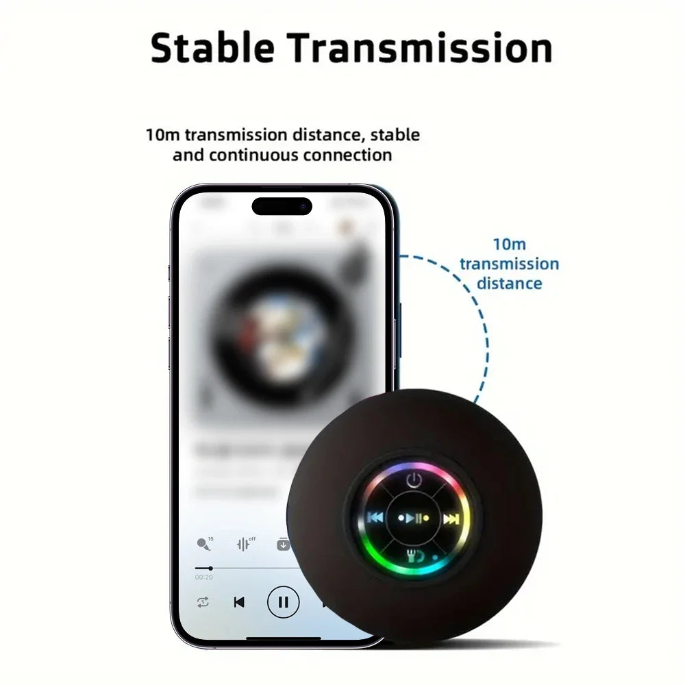 Portable Wireless Bluetooth Speaker – LED IPX4 Waterproof Mini Stereo Sound Box with Large Suction Cup