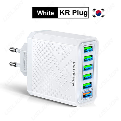 USLION 6-in-1 USB Charger QC3.0 with Fast Charge Protocols
