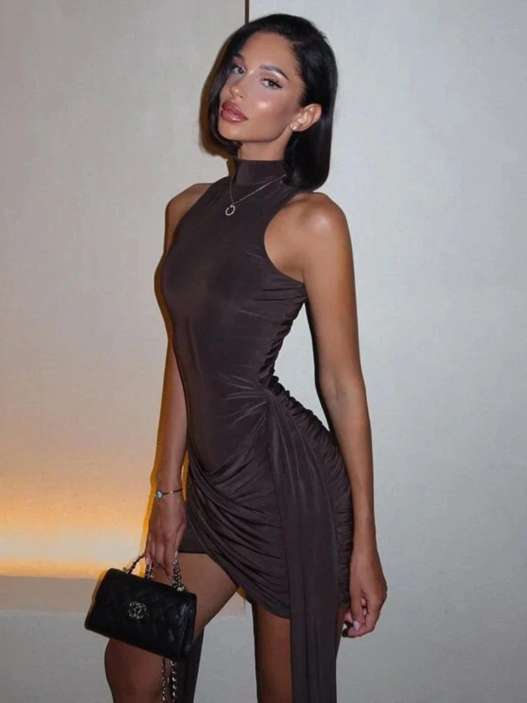 Women's Sleeveless Turtleneck Bodycon Mini Dress – Elegant & Comfy