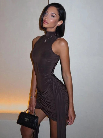 Women's Sleeveless Turtleneck Bodycon Mini Dress – Elegant & Comfy