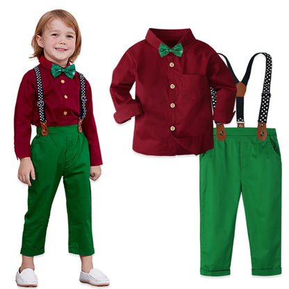 Baby Christmas Outfit Boy Kids Suit Toddler Suspenders Clothing Set