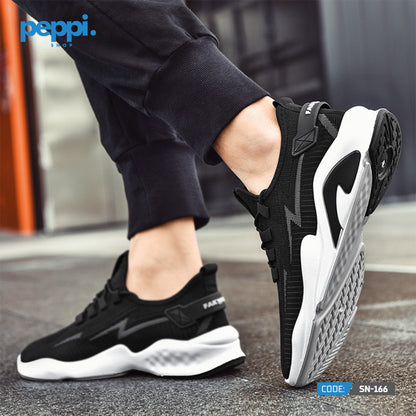 SN-166 - Black Mesh Breathable Fabric & Comfortable Sole Sports & running Shoes For Men