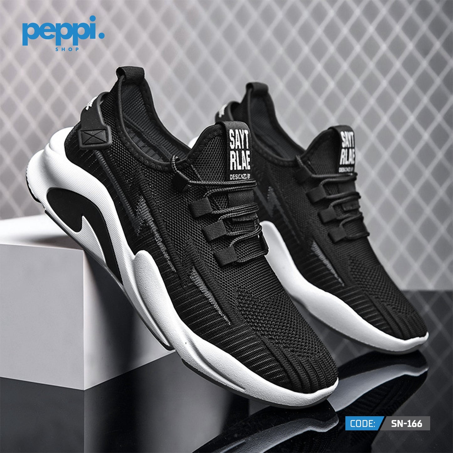 SN-166 - Black Mesh Breathable Fabric & Comfortable Sole Sports & running Shoes For Men