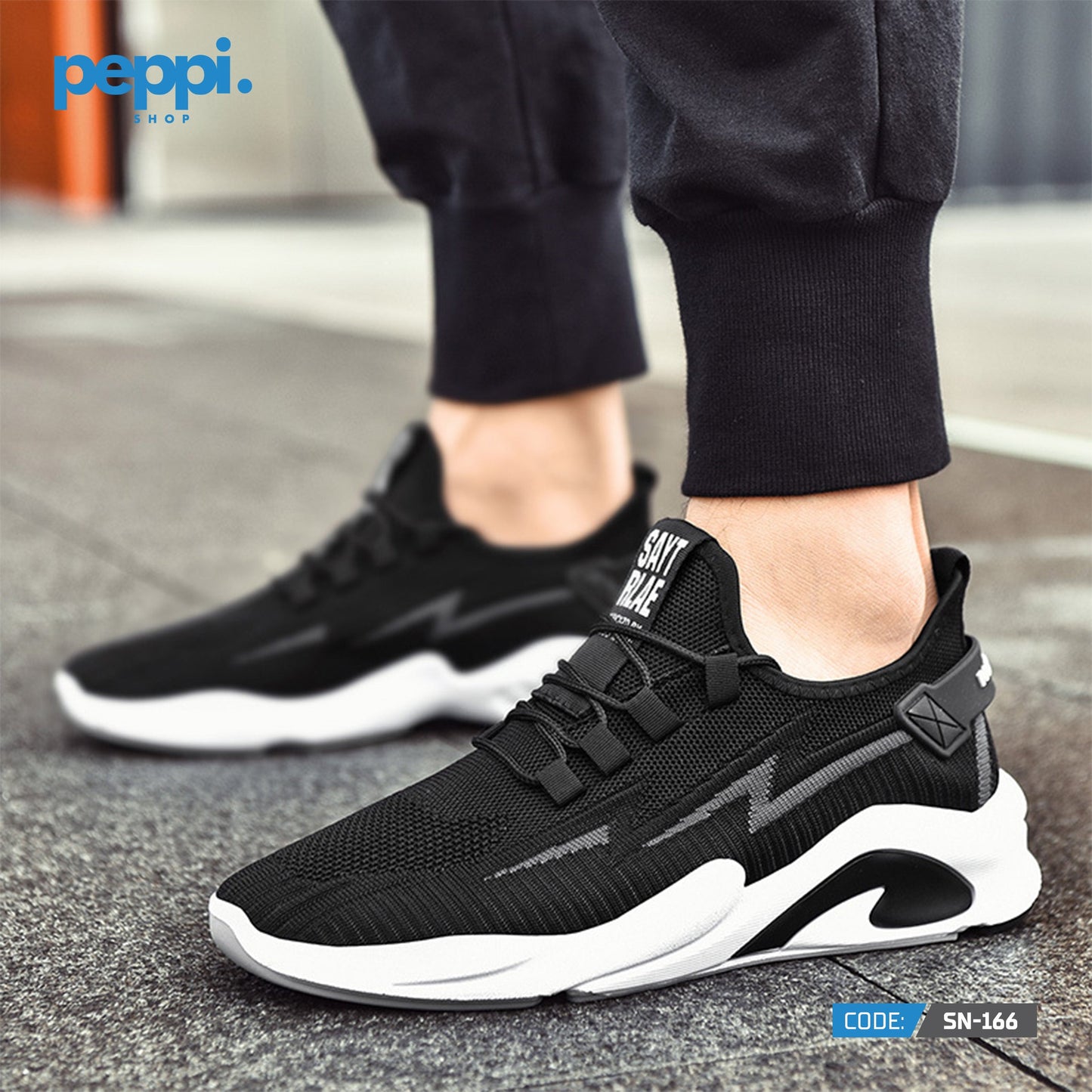 SN-166 - Black Mesh Breathable Fabric & Comfortable Sole Sports & running Shoes For Men
