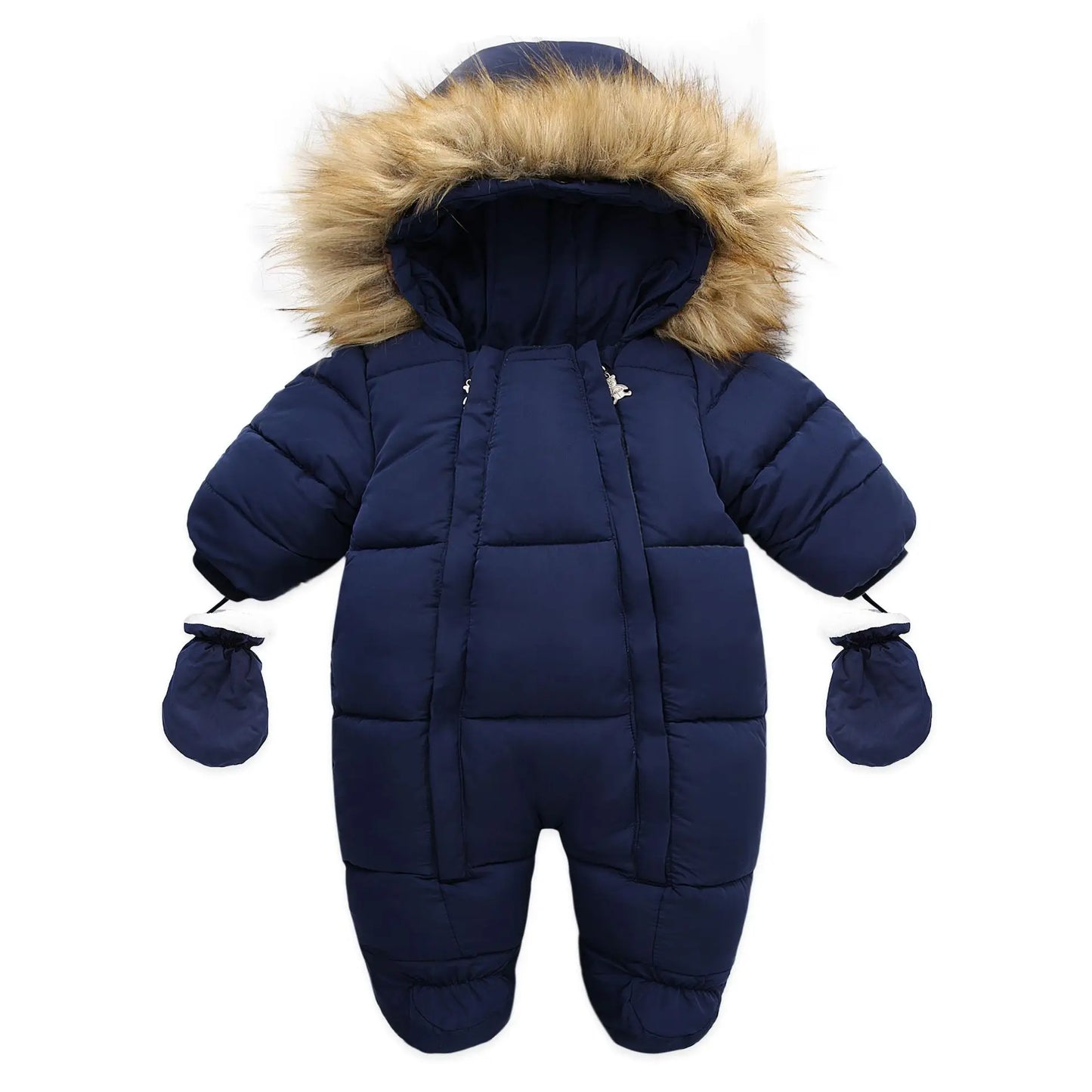 Winter Baby Down Jumpsuit – Wool Hooded, Snowproof & Warm