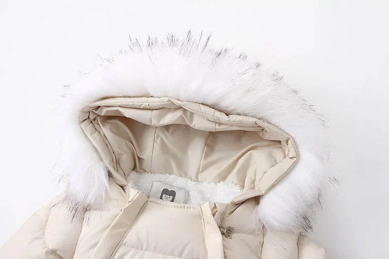 Winter Baby Down Jumpsuit – Wool Hooded, Snowproof & Warm