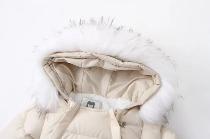 Winter Baby Down Jumpsuit – Wool Hooded, Snowproof & Warm